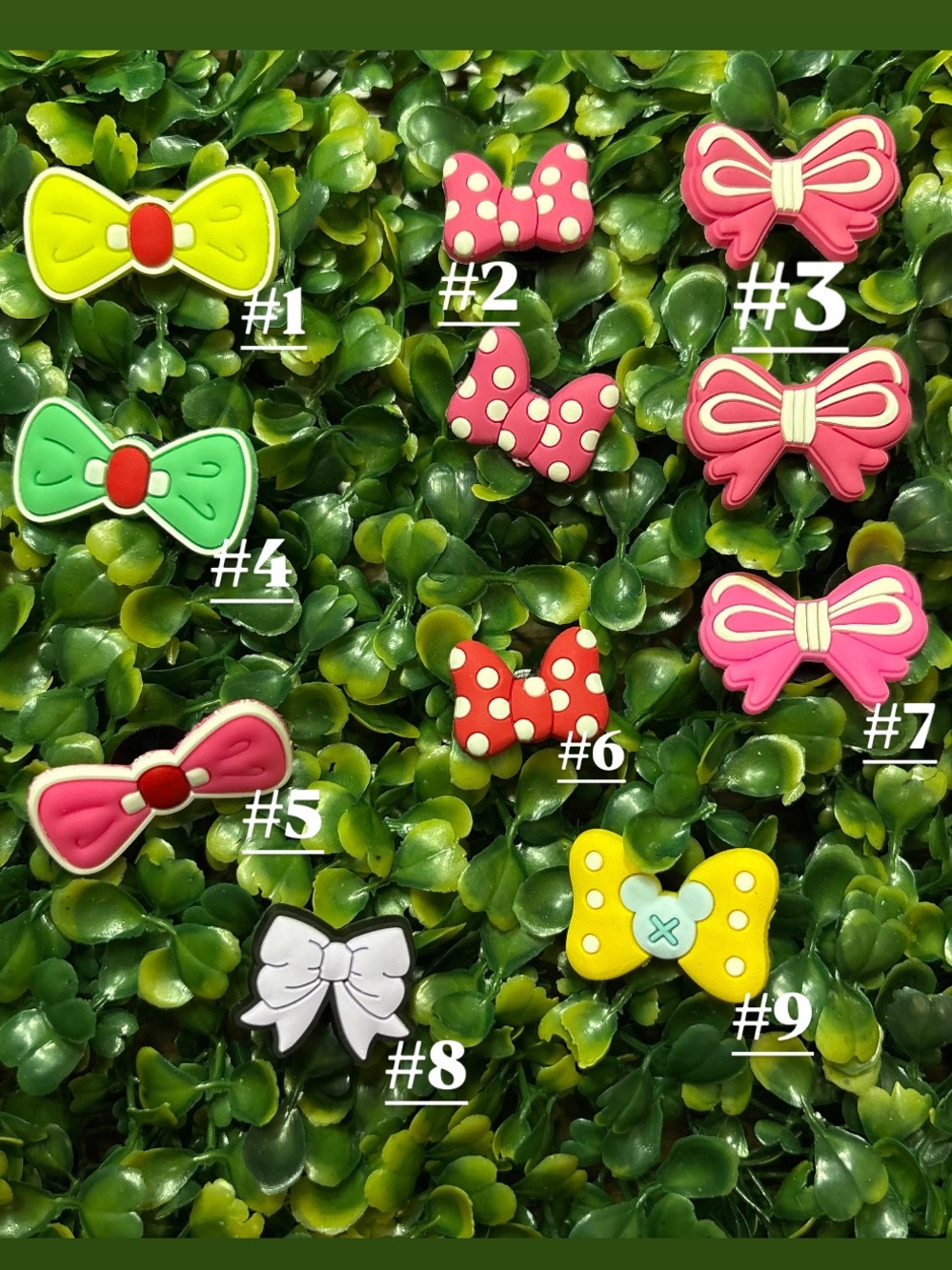 CROCS Kids Bow Shoe Charm Set - Bright Yellow, Pink, Red, Green, White